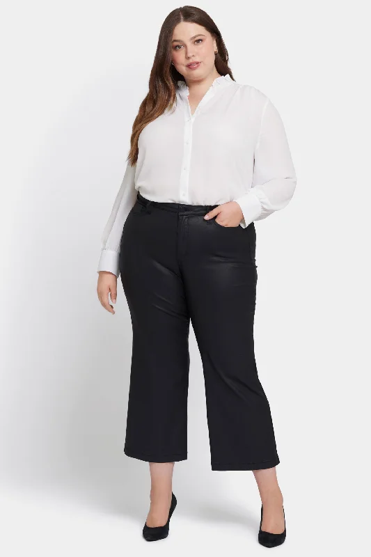 Coated Teresa Wide Leg Ankle Jeans In Plus Size - Black Coated Comfortable Zip-Fly Denim Jeans Coated Teresa Wide Leg Ankle Jeans In Plus Size - Black Coated Comfortable Zip-Fly Denim Jeans