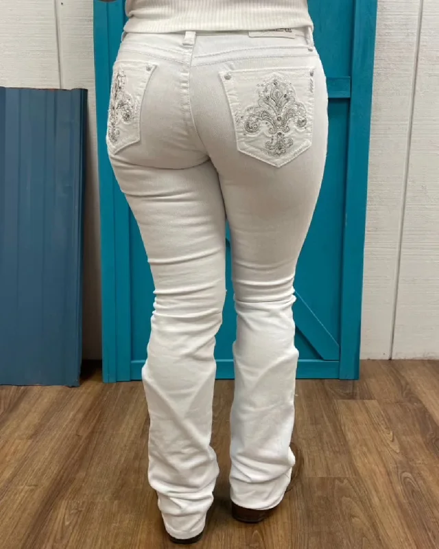 Grace in LA Easy Fit White Fleur-De-Lis Bootcut Jeans EB61832 Fashionable White Denim Jeans Grace in LA Easy Fit White Fleur-De-Lis Bootcut Jeans EB61832 Fashionable White Denim Jeans