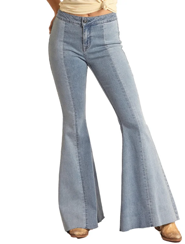 Rock & Roll Cowgirl Women's Two-Tone Bell Bottom Flare Jeans RRWD7PR1AP Trendy Plus Size Jeans Rock & Roll Cowgirl Women's Two-Tone Bell Bottom Flare Jeans RRWD7PR1AP Trendy Plus Size Jeans