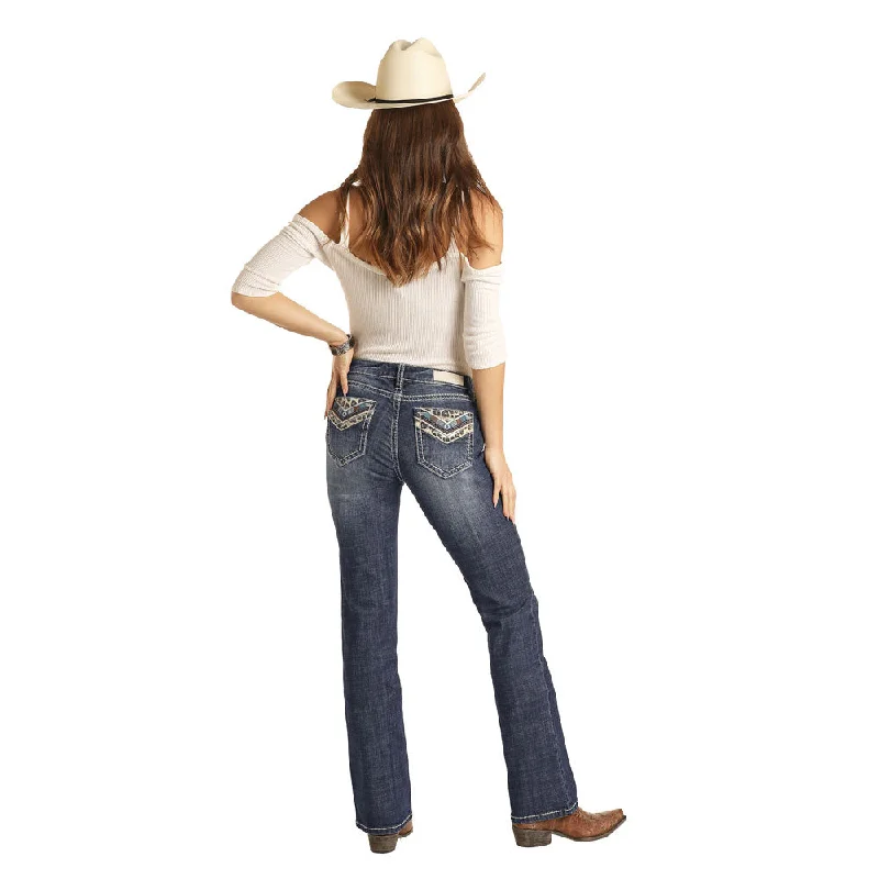 W1-3542 Rock & Roll Women's Mid Rise Bootcut Jeans Comfortable Ankle Jeans