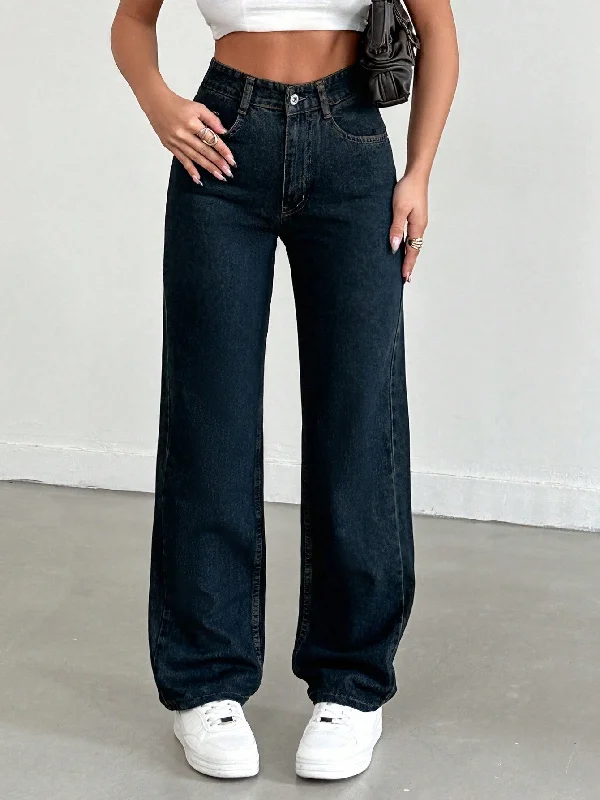Cosmic Blue Dad Fit Straight Jeans Fashionable Jeggings Style Jeans