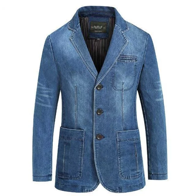 Cowboy Denim Jeans Blazer For Men Fashionable Frayed Hem Denim