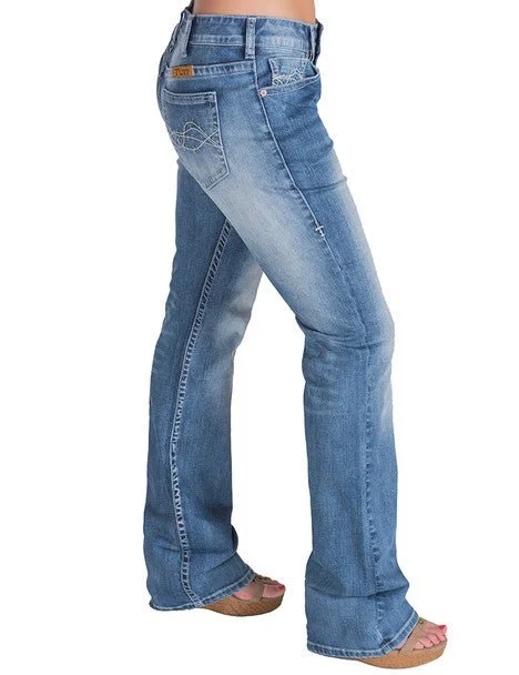 Cowgirl Tuff Womens Down Home Light Wash Cotton Blend Jeans Cozy Relaxed Fit Jeans