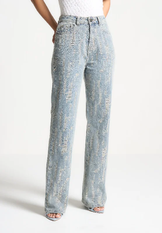 Distressed Boyfriend Jeans - Mid Blue Chic Dark-Wash Skinny Jeans