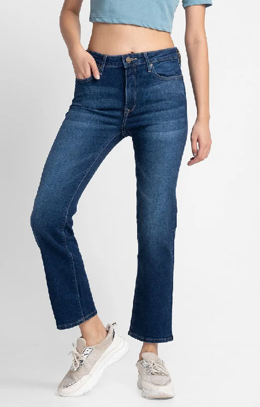 Spykar Women Dark Blue Cotton Slim Straight Fit Ankle Length Jeans (Emma) Elegant Raw Hem Jeans Spykar Women Dark Blue Cotton Slim Straight Fit Ankle Length Jeans (Emma) Elegant Raw Hem Jeans