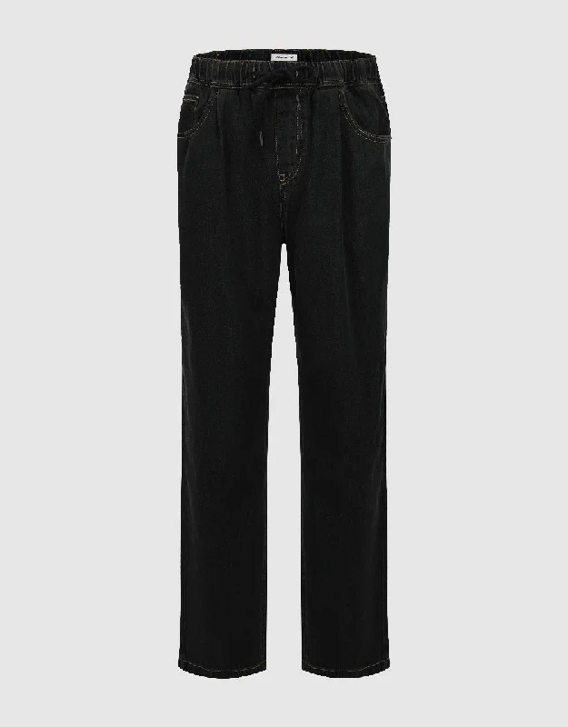 Elastic Wasit Straight Jeans Cozy Tencel Blend Denim Jeans