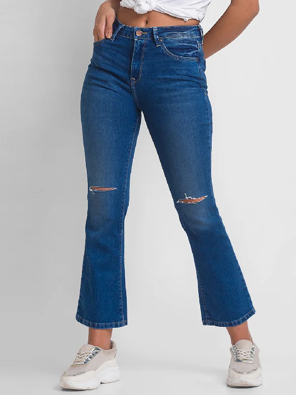 Spykar Dark Blue Lycra Flare Fit Ankle Length Jeans For Women (Elissa) Casual Distressed Skinny Jeans Spykar Dark Blue Lycra Flare Fit Ankle Length Jeans For Women (Elissa) Casual Distressed Skinny Jeans