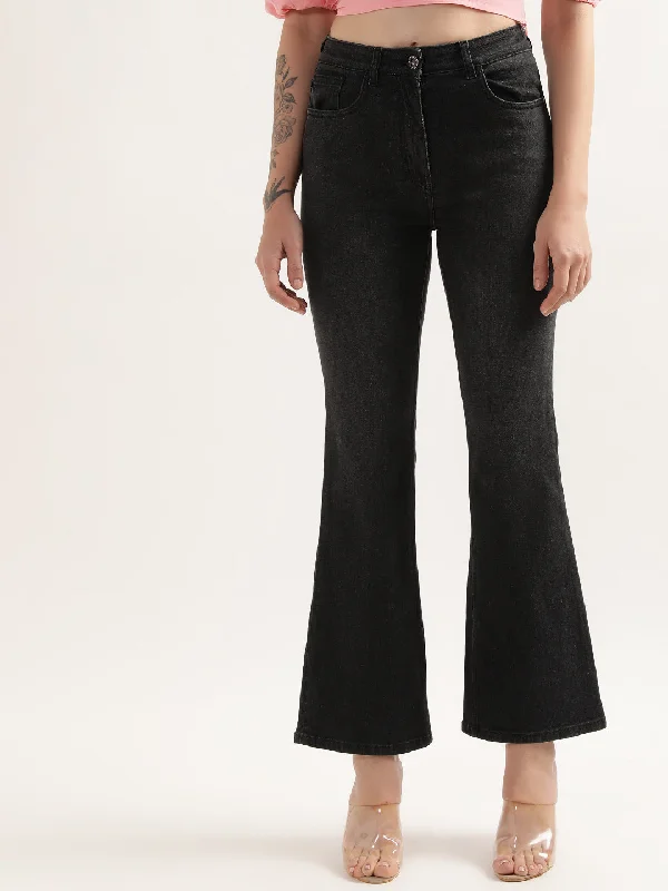 Elle Women Black Solid Regular Fit Jeans Chic Faded Blue Jeans