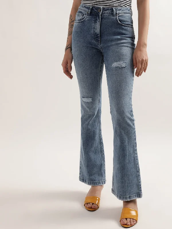 Elle Women Mid Blue Solid Regular Fit Jeans Trendy Low-Rise Slim Jeans