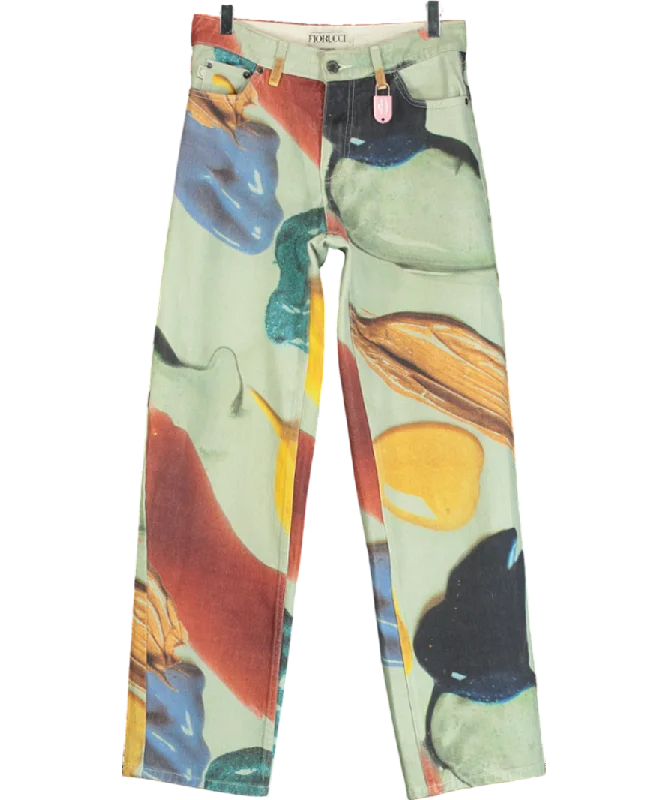 FIORUCCI Green Paint Print Straight Jeans W26 Classic Slim Fit Jeans