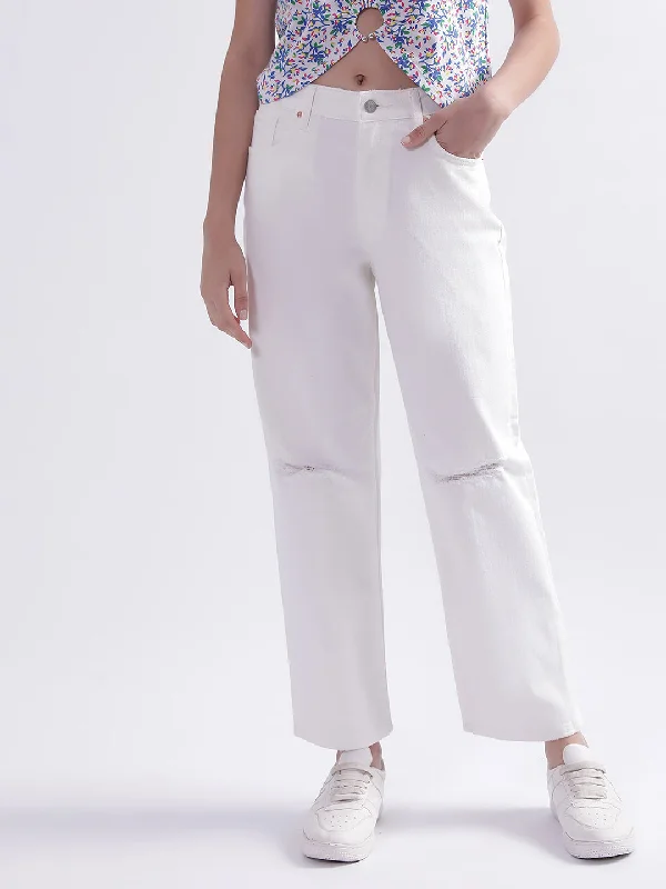 Gant Women Mid-Rise Slash Knee Cotton Jeans Stylish High-Waist Skinny Denim