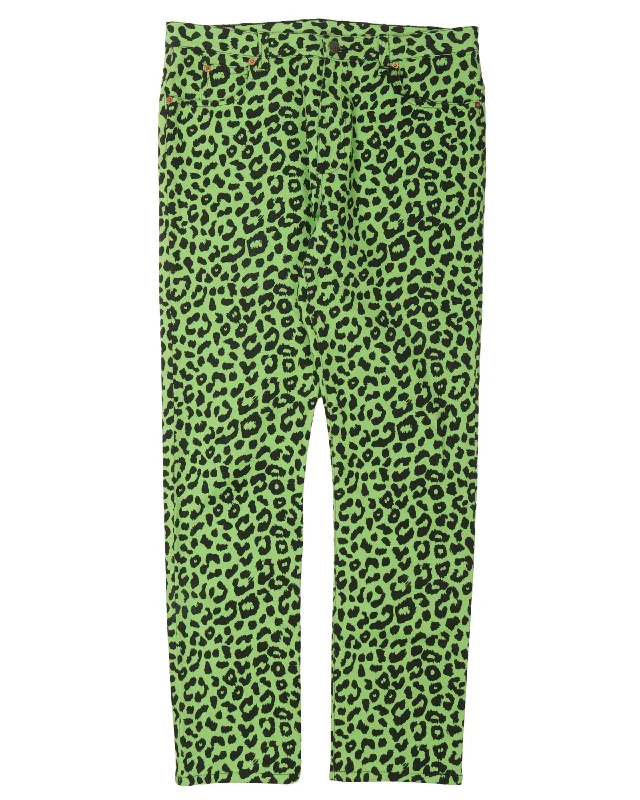 Leopard Print Jeans Classic Blue Denim Jeans