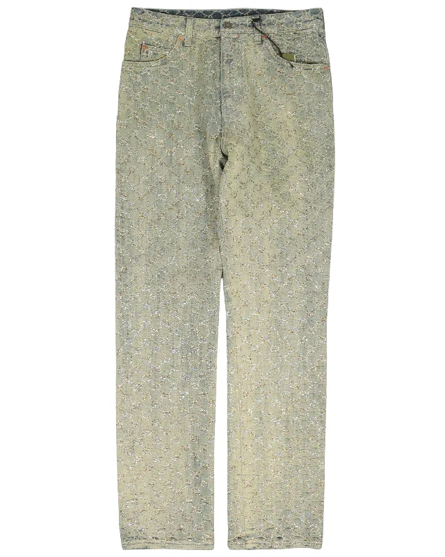 Sparkle Monogram Jeans Stylish High-Waist Jeans