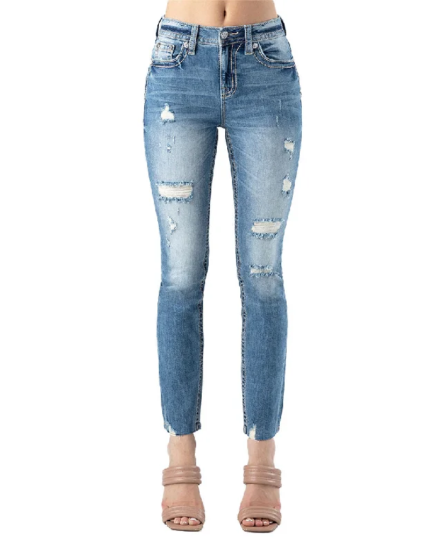 Women's High Rise Slim Straight Jeans Chic Cropped Jeans