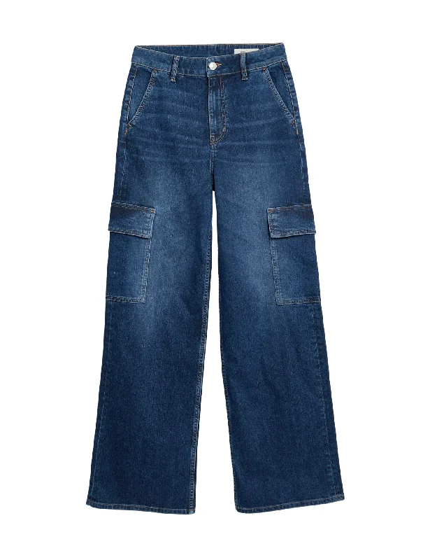 High Waisted Wide Leg Cargo Jeans Fashionable Raw Edge Jeans