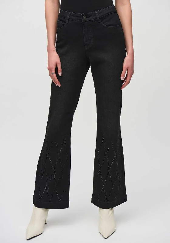 Joesph Ribkoff Embellished Mid Rise Flared Jeans, Black Elegant High-Waisted Flared Jeans