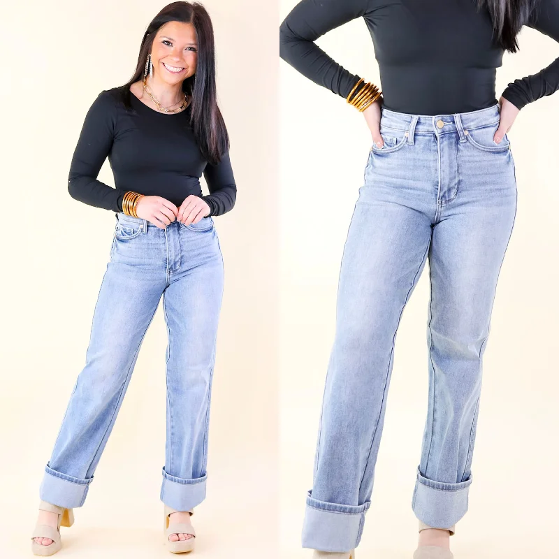 Judy Blue | Essential Ease Tummy Control Straight Leg Jeans in Medium Wash Cozy Relaxed Fit Jeans