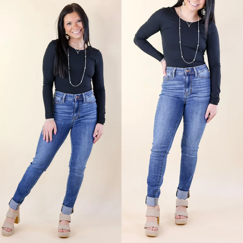 Judy Blue | Signature Stride Cuffed Hem Skinny Jeans in Medium Wash Comfortable Ankle Jeans Judy Blue | Signature Stride Cuffed Hem Skinny Jeans in Medium Wash Comfortable Ankle Jeans