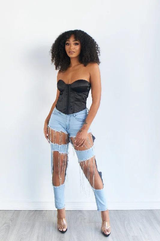 Jules Rhinestone Denim Jeans Classic Black Denim Jeans