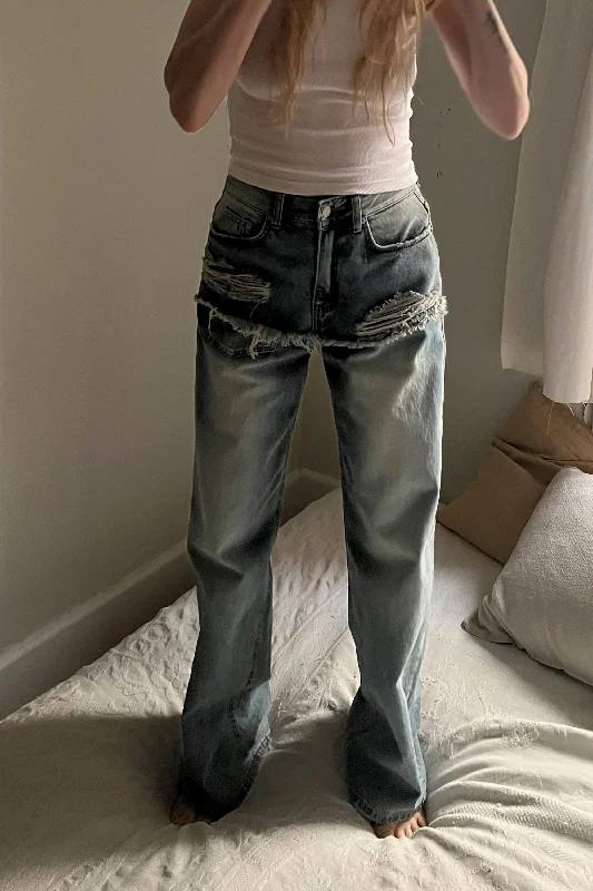 LAYERED EFFECT JEANS Chic Cropped Jeans
