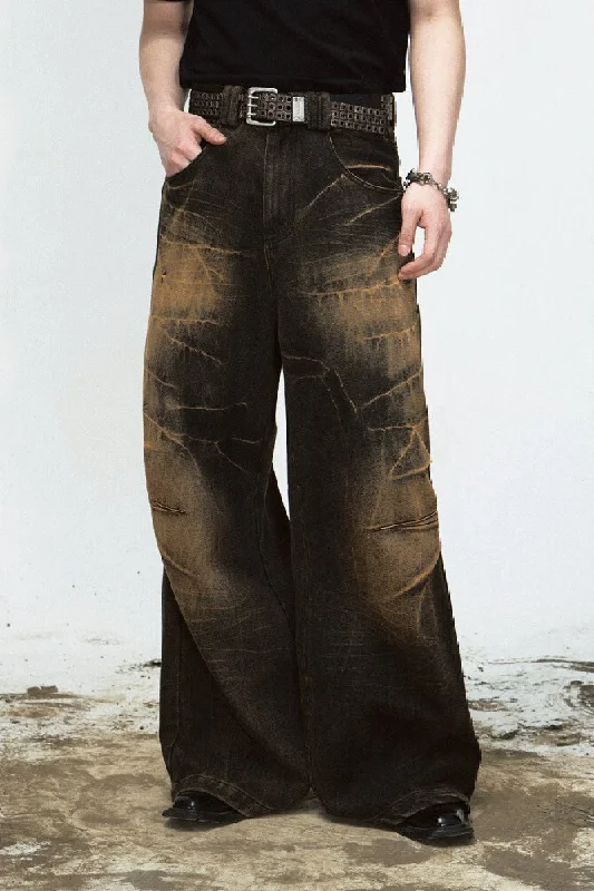 Lightning Crackle Wide-Leg Jeans Comfortable Mid-Rise Jeans