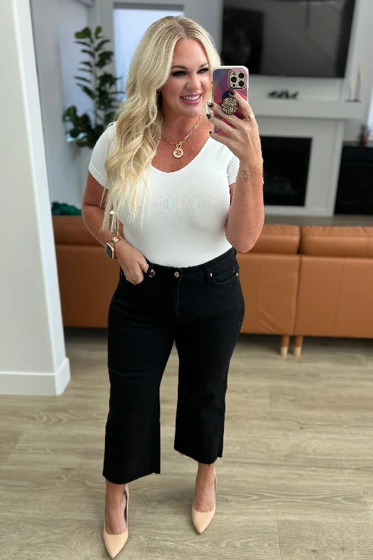 Lizzy High Rise Control Top Wide Leg Crop Jeans in Black Elegant Tapered Leg Denim