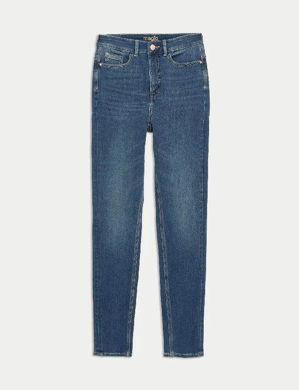 Magic Shaping High Waisted Skinny Jeans Fashionable Raw Edge Jeans