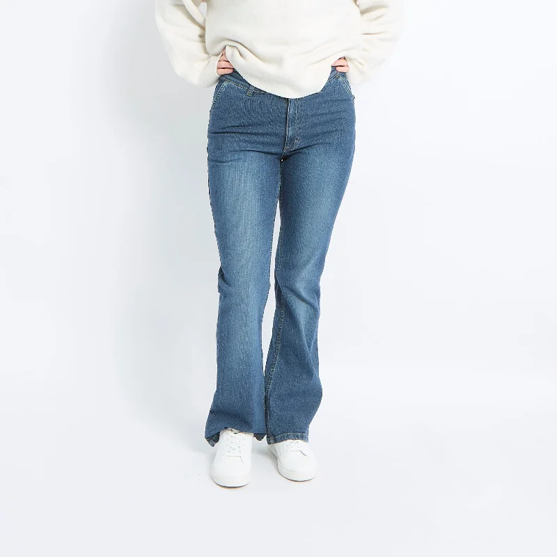 Mid Waist Flare Leg Jeans - UK 10 Fashionable Distressed Jeans
