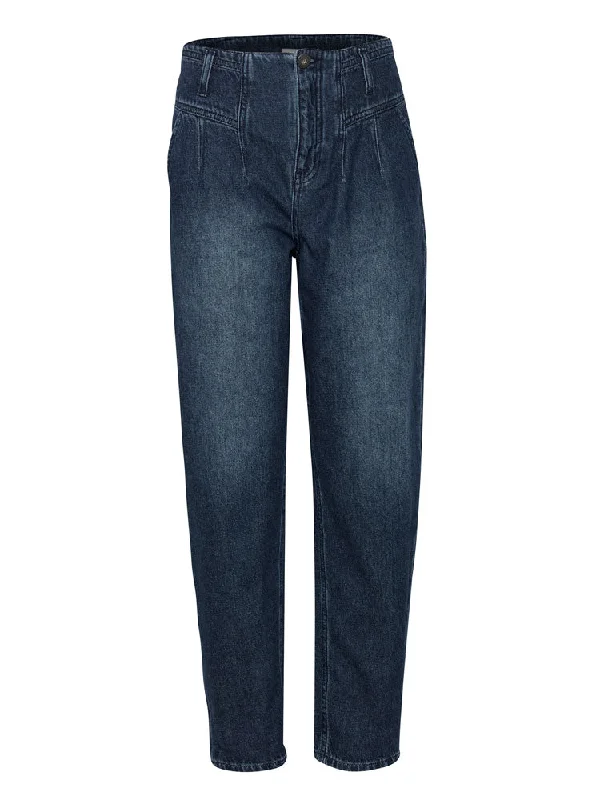 Pulz PzLiva Mom Jeans Dark Blue Stylish Plus Size Denim Jeans