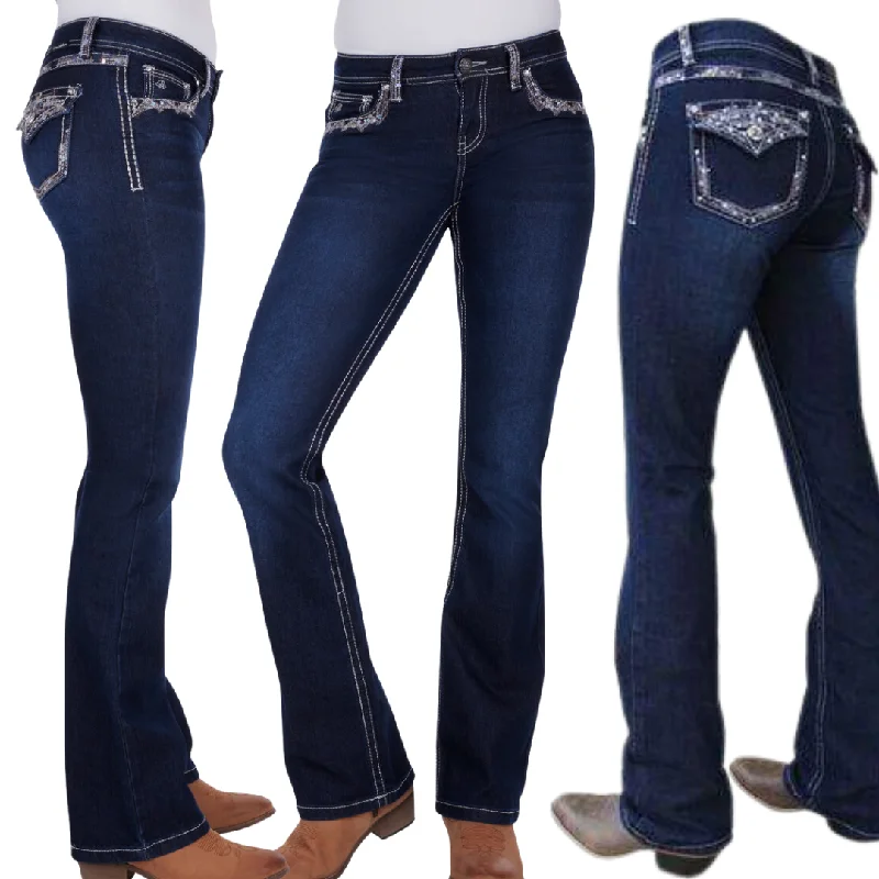 Pure Western Womens Taylor MID-RISE, Bootcut Jeans -34" leg Fashionable Slouchy Fit Jeans