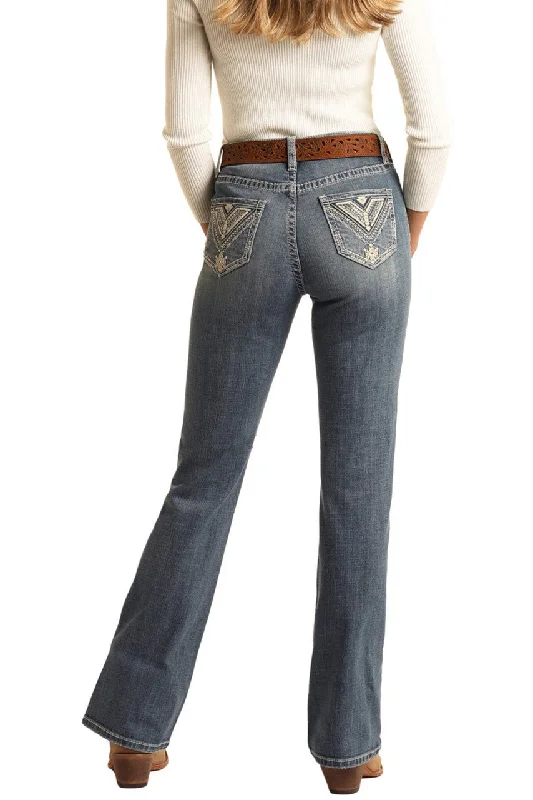 Rock and Roll High Rise Extra Stretch Bootcut Jeans Chic Rolled Cuff Denim Jeans