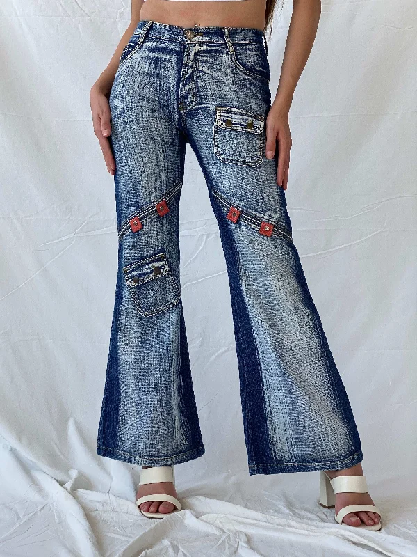Statement Y2K Min.g Yang Flare Jeans Chic Double Waistband Jeans