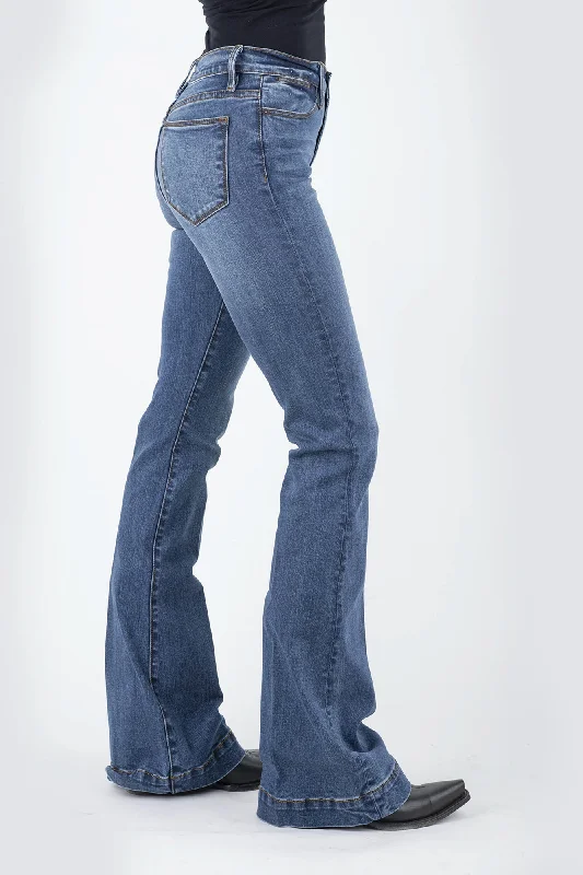 Stetson Flare Womens Blue Cotton Blend High Waist Jeans Comfortable Boyfriend Jeans