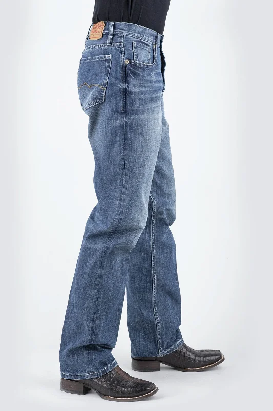 Stetson Mens Blue 100% Cotton 1520 Western V Jeans Trendy Pleated Waist Jeans