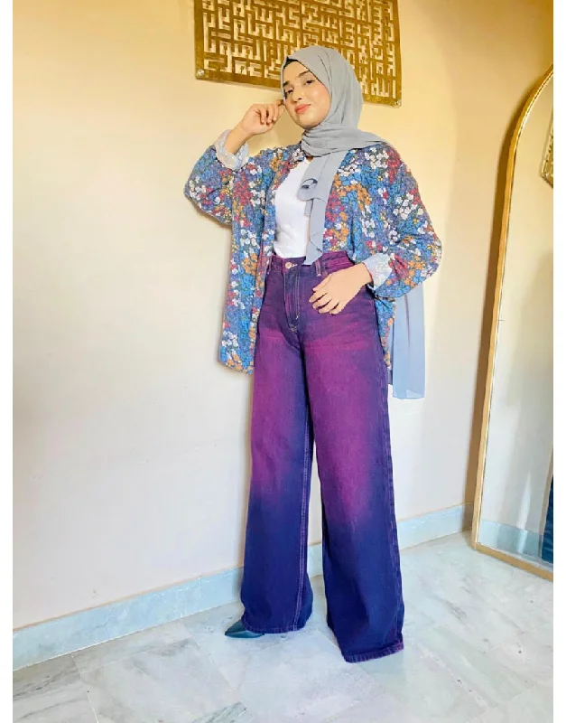 Super Wide Leg Jeans Purple Tint Trendy Low-Rise Bootcut Jeans