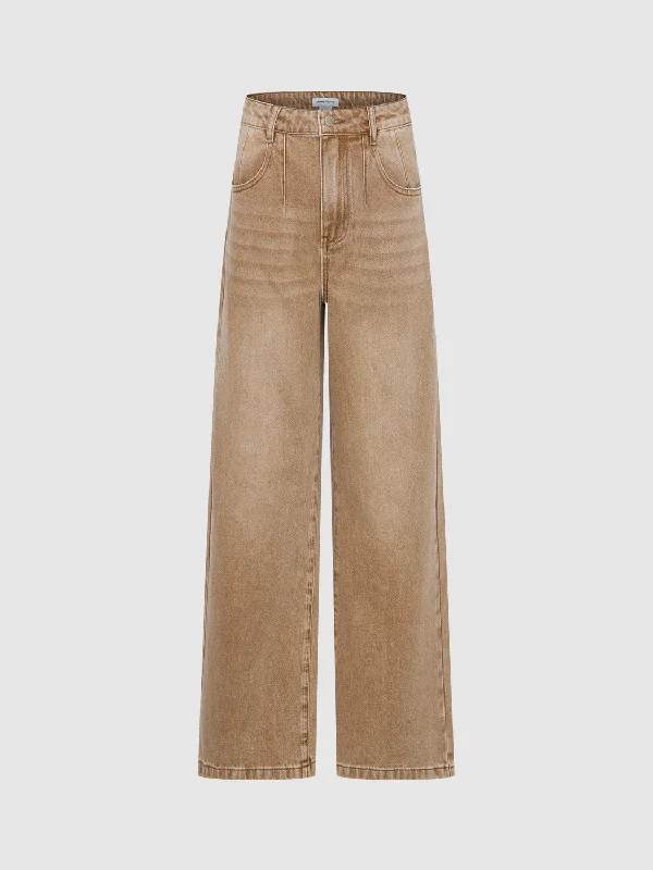 Wide-Leg Jeans Fashionable Raw Hemmed Jeans