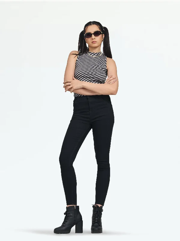 Vienna High Waist Basic Skinny Fit Jeans Casual Distressed Denim Jeans