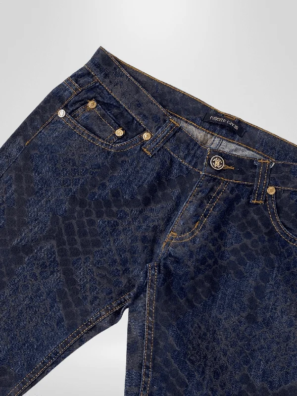 Vintage Y2K Roberto Cavalli Reptile Print Low Rise Jeans - S Stylish Bootcut Denim Jeans