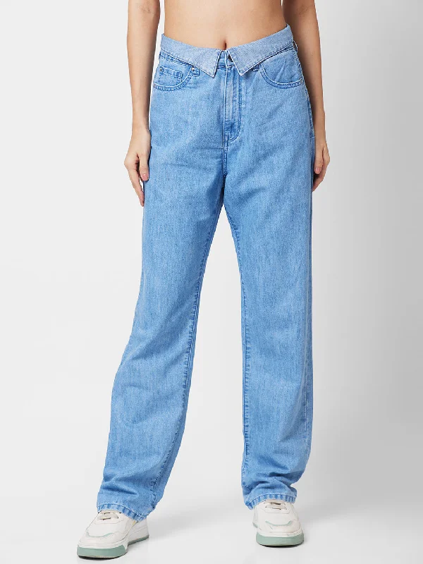Spykar Women Clean Look Straight Fit High-Rise Stretchable Jeans Comfortable Stretch Fit Jeans