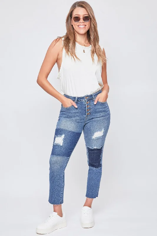 Women’s Vintage Dream Exposed Button Fly Raw Hem Ankle Jeans Elegant Tapered Leg Denim Women’s Vintage Dream Exposed Button Fly Raw Hem Ankle Jeans Elegant Tapered Leg Denim