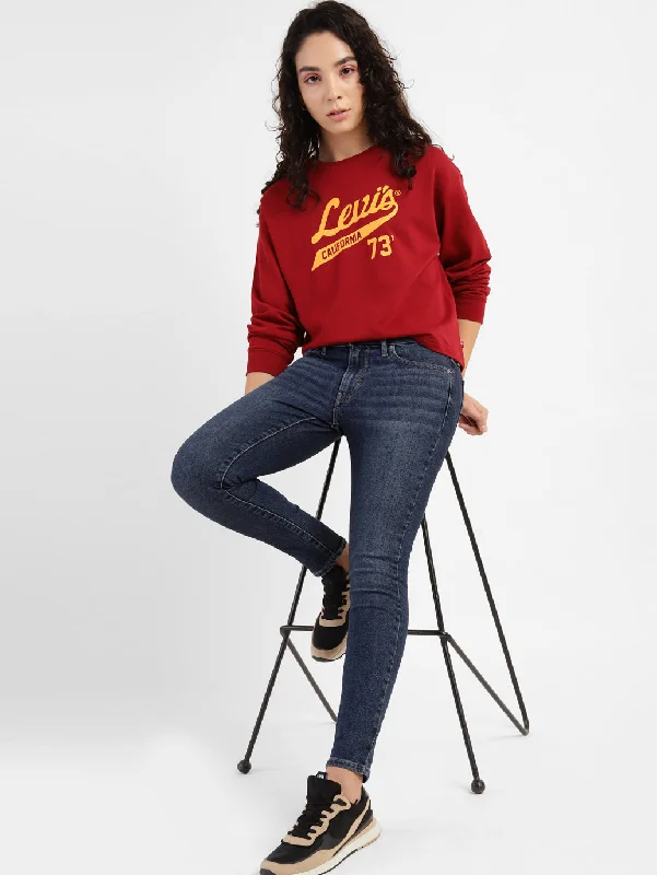 Women's Mid Rise 711 Skinny Fit Jeans Chic Rip-Detail High-Waist Jeans