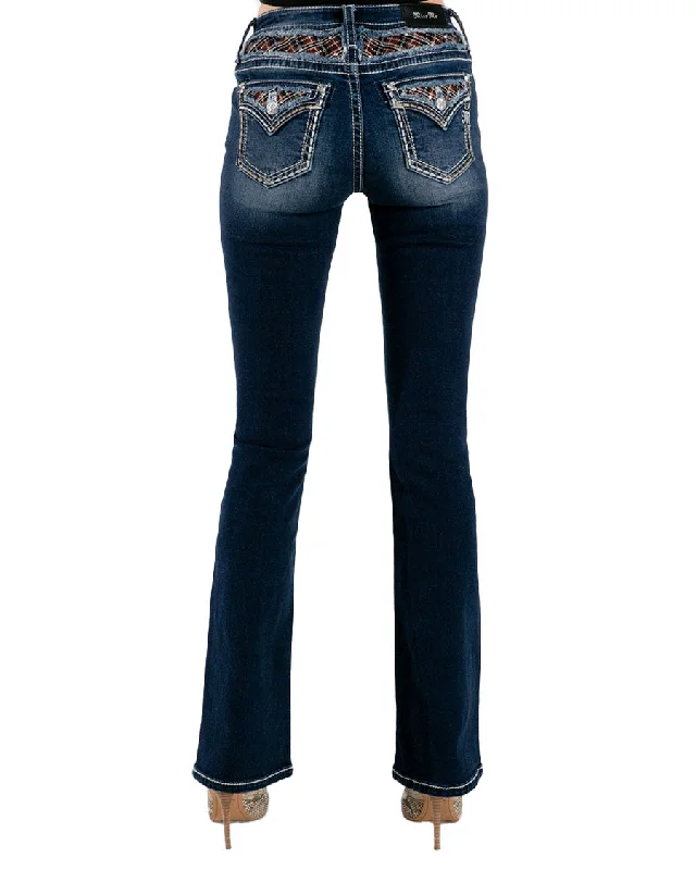 Women's Plaid Nights Bootcut Jeans Stylish High-Waist Skinny Denim