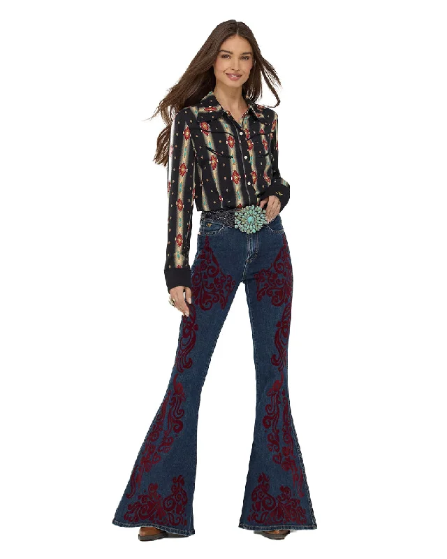 Women's X Lainey Wilson Vintage Flock Flare Jeans Comfortable Mid-Rise Jeans