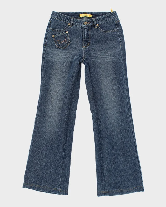 Y2k 00s Embroidered Rhinestone Jeans - W28 L29 Stylish Shredded Denim Jeans