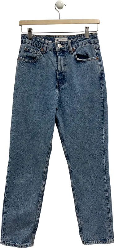 ZARA Blue Straight High-waist Ankle-length Jeans UK XS Trendy Wide-Legged High-Waist Jeans